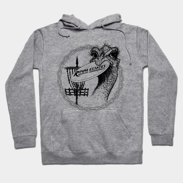 Rimpa Disc Golf Ostrich, BLACK PRINT Hoodie by Uberfy